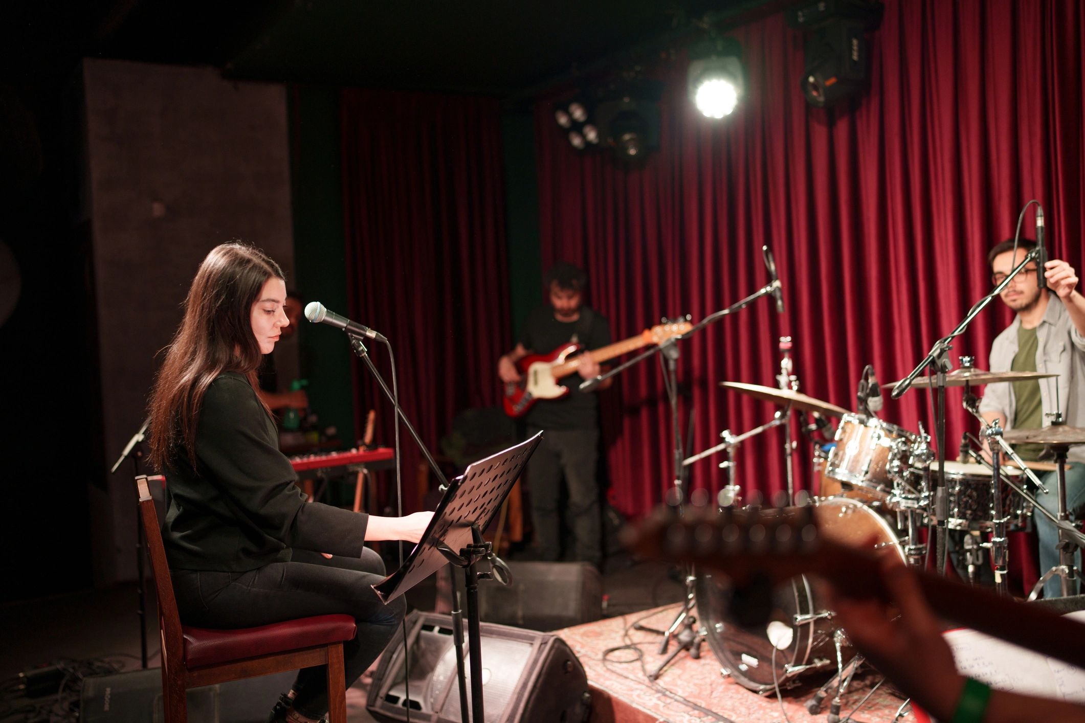 Band rehearsing on stage